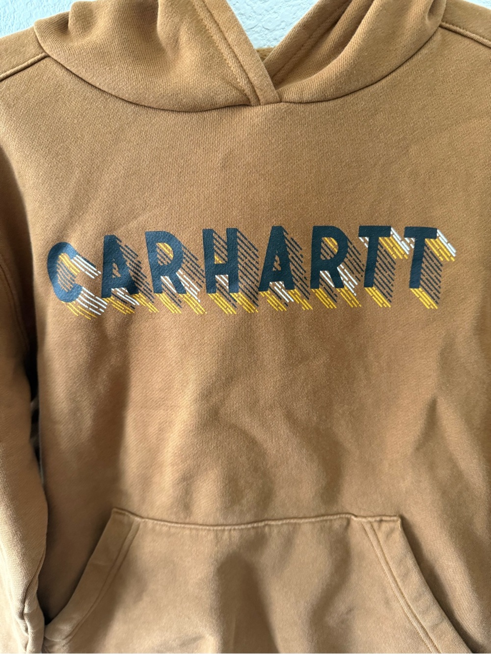 Carhartt Tan Hoodie with Black and Yellow Logo